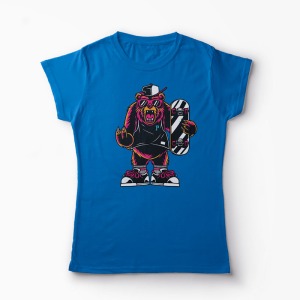 Tricou Urs Skateboard - Femei-Albastru Regal